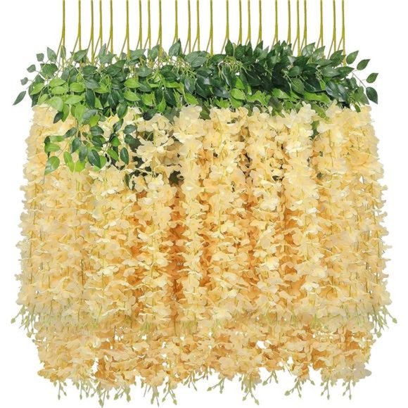 12 Pack(Total 43.2 Feet) Artificial Fake Wisteria Vine Rattan Hanging Garland - Picture 1 of 6
